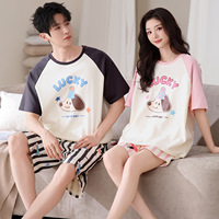 Pyjama d'été en coton respirant à taille élastique et manches courtes, motif dessin animé, grande taille, ensemble 2 pièces pour couple, vêtements de détente