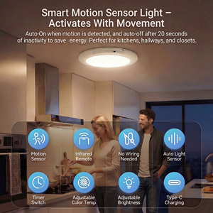 <span class=keywords><strong>Plafonnier</strong></span> intelligent ultra-fin rechargeable à détecteur de mouvement, magnétique, sans fil, à piles, pour salon, couloir, intérieur - Product Image 3
