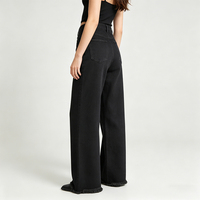 Jeans en denim brut personnalisés, coupe baggy, denim noir, pour femme, jambe large, style japonais, denim selvedge