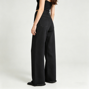 Jeans en denim brut personnalisés, coupe baggy, denim <span class=keywords><strong>noir</strong></span>, pour <span class=keywords><strong>femme</strong></span>, jambe large, style japonais, denim selvedge - Product Image 4