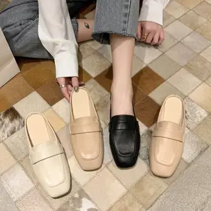 2024 сандалии и тапочки Baotou, модные однотонные туфли с квадратным носком, женские туфли на низком каблуке