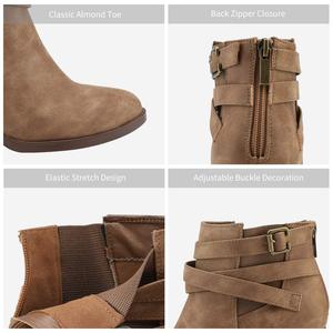 Bottines à talons épais en cuir suédé souple de haute qualité avec fermeture à glissière au dos bottines à bout rond pour femmes - Product Image 5