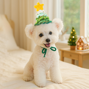 Chapeau de Noël pour chien et chat, mignon, en forme d'arbre de Noël dégradé, en laine, accessoires de fête - Product Image 2