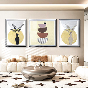 ผนังห้องนั่งเล่นสไตล์โมเดิร์นเรียบง่ายพร้อมกรอบอะลูมิเนียมสีดำรูปทรงสี่เหลี่ยมผืนผ้า  งานแกะสลักสามมิติ - Product Image 1