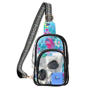 Bolso transparente con estampado floral, bolso bandolera de poliéster con correa bohemia, bolso de hombro transparente ajustable de 18*26 cm - Product Image 1