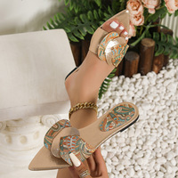 Sandales d'été tendance à motif vintage et bout pointu pour femme – Chaussures plates chic grande taille pour l'extérieur et la plage