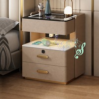 Table de chevet intelligente moderne pour hôtel, avec charge sans fil, Bluetooth, USB, lumière LED tactile, compacte, durable et écologique