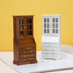 1:12 Mini échelle bibliothèque américaine bureau en bois massif Table intégrée étude européenne chambre casier armoire de rangement bricolage jouet Style - Product Image 2