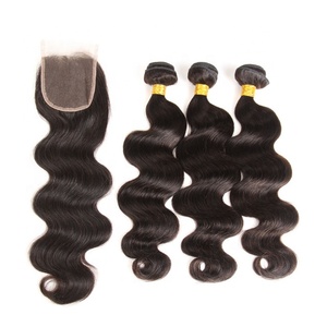 Capelli Umani Vergini Brasiliani Non Trattati con Cuticola Allineata, Onda Corporea, Fasci di Capelli con Chiusura - Product Image 1