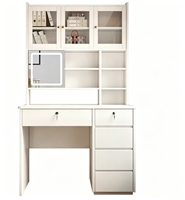 Nouvelle coiffeuse minimaliste en bois avec rangement et miroir sur pied, idéale pour les petits espaces de maquillage en chambre moderne