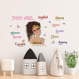 Dessin animé fille noire style féminin proverbes anglais stickers muraux salon chambre décoration papier peint autocollants auto-adhésifs - Product Image 5
