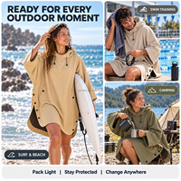 Poncho de change d'extérieur à marque privée, doublure polaire fine, résistant à l'eau, manches longues chauve-souris, robe de bain et de surf pour hommes et femmes