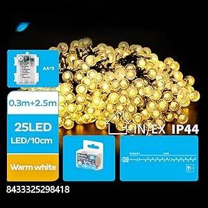 Guirnalda de luces tipo burbuja, pilas 3AA, blanco cálido, 2,5 m, ideal para decorar interiores y exteriores en fiestas y - Product Image 1