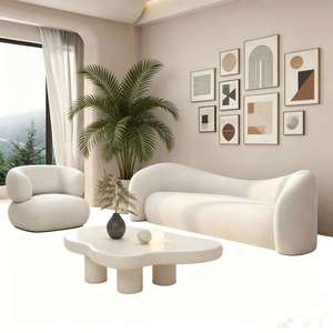 โซฟาโค้งสีขาวครีมทรงรี โซฟาหุ้มเบาะทันสมัยสำหรับห้องนั่งเล่น - Product Image 3