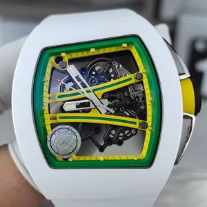 Premium White Ceramic Case <b>Automatic</b> Mechanical <b>Watch</b> <b>Skeleton</b> Green Inner Dial White Rubber Strap Sport Waterproof Men's - Product Image 2