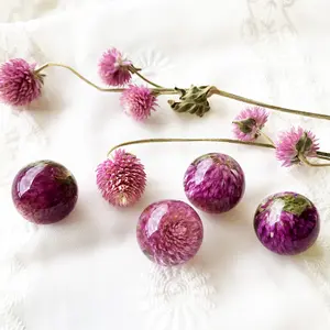 Nature Inspired Necklace Jewelry Floral Resin Pendant 25mm sphere orb Pink light purple Gomphrena necklace