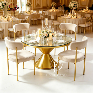 Modern Gold Stainless Steel and Glass <b>Top</b> <b>Dining</b> <b>Table</b> for Wedding Hotel Use Wedding Furniture - Product Image 1