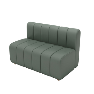 Ensemble de mobilier de café moderne et minimaliste avec banquettes en cuir vert sauge et tables en marbre - Product Image 6