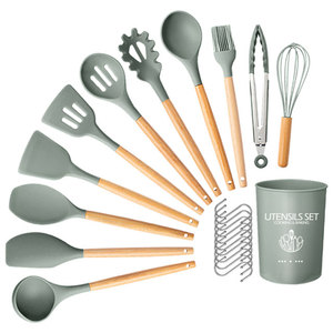 Casa y accesorios de cocina 22 Uds utensilios de cocina manijas de madera no tóxico silicona espátula conjunto - Product Image 1