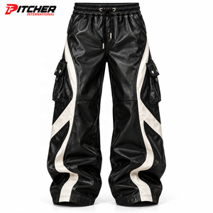 Custom <b>leather</b> <b>trousers</b> in lambskin <b>leather</b> with relaxed fit for private label menswear fashion retailers - Product Image 5