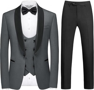 Costume de <span class=keywords><strong>smoking</strong></span> 3 pièces de luxe pour homme, veste à simple boutonnage avec revers châle, coupe ajustée, tissu respirant, grandes tailles pour mariages - Product Image 5