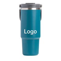 Gobelet de voyage isotherme réutilisable en acier inoxydable avec poignée, revêtement en poudre multicolore