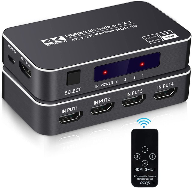 4 Inputs 1 Output 4K60Hz HDCP2.2 HDR 3D Dolby Support Multi for Port Selector Box for PS5 Xbox DVD TV Stick, Remote Automatic