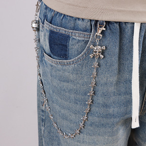 โซ่คาดเอวทรงหัวกะโหลก วัสดุโลหะผสมสังกะสี แบบชั้นเดียว สไตล์ฮิปฮอป สำหรับกางเกงยีนส์ แฟชั่นลำลอง โซ่ประดับร่างกาย - Product Image 1