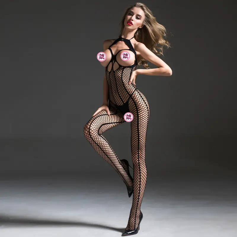Fishnet Teddy bodysuit Catsuit Lingerie seksi wanita bodystocking erotis intim jala Babydoll Pakaian Wanita tenunan hitam tipis