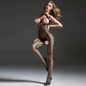 Fishnet Teddy Bodysuits Catsuit Lencería sexy Mujeres Bodystockings eróticos Intimates Mesh Babydoll Mujer Ropa Negro Tejido Delgado