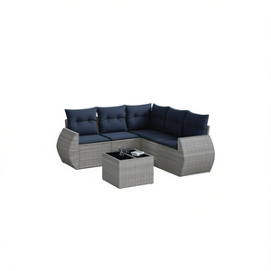 Conjunto de Sofá de Jardín de Ratán Sintético Gris con Cojines, Muebles de Exterior de 6 Plazas, Diseño Contemporáneo - Product Image 1