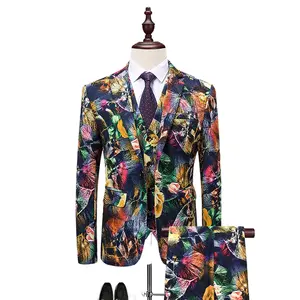 2021 Fancy Mens Dress Casual Suit For Men All Over Print Suits Poliester 3 Pieces Coat Vest Pants African Suit Man