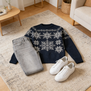Suéter Azul Marino de Invierno para Mujer, Suéter de Punto Jacquard con Copos de Nieve Grandes, Venta al por Mayor, Fabricación OEM, Suéter Personalizado - Product Image 6