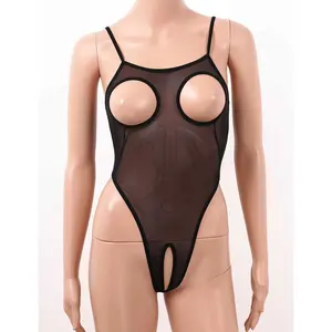 Yeni Bodysuit kadınlar için seksi örgü iç çamaşırı erotik açık meme Backless açık Crotch alt Leotard Bodysuit