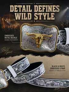 Sabuk Koboi Barat Grosir, Gesper Paduan Seng Kepala Banteng Emas, Sabuk Kulit PU Bermotif Kuda Untuk Pria Wanita - Product Image 6