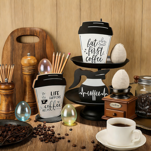 3 adornos <span class=keywords><strong>de</strong></span> madera con texto <span class=keywords><strong>de</strong></span> café en blanco y negro con <span class=keywords><strong>frases</strong></span> como "<span class=keywords><strong>La</strong></span> <span class=keywords><strong>vida</strong></span> sucede, el café ayuda" Para las fiestas, decoración del hogar - Product Image 2