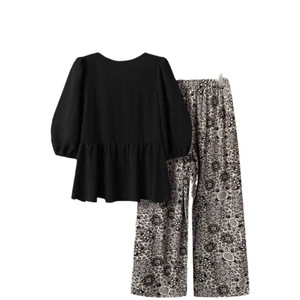 Xiyin Women's Casual Set Green Black <b>Plus</b> <b>Size</b> Summer Loose Tie Front Pants Patterned Long <b>Trousers</b> Europe America Southeast - Product Image 5