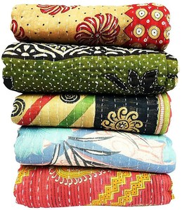 Wholesale Handmade <b>Indian</b> Kantha <b>Quilt</b> Printed Cotton Traditional Home Decor All-Season Bedcover 100% Cotton Quilting Style - Product Image 5