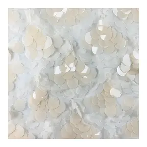 Bán buôn 100% <span class=keywords><strong>polyester</strong></span> sequin vải với thêu lưới Ribbon thiết kế mới cho Girls 'wedding Dresses và Evening gowns - Product Image 1