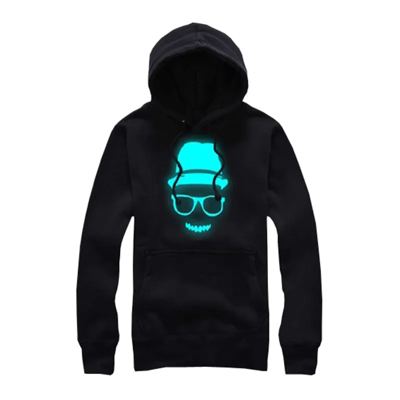 Wholesale High Quality Custom Plain Pullover Black Hoodie for Mens Led Light Flashing Fleece Hoody Sweatshirt