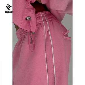 Ensemble de sweat-shirt à <span class=keywords><strong>capuche</strong></span> en molleton de coton rose pâle pour femmes, pantalon ample surdimensionné, veste à <span class=keywords><strong>capuche</strong></span> courte, pantalon évasé, ensemble de survêtement - Product Image 4