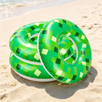 3er-Set 24-Zoll grüne Pixel-Themen-PVC-Schwimmringe – Lebendiger Schwimmreifen für Kinder, langlebig für den Sommerpool und Party-Deko