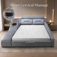 Lit Moderne de Luxe en Cuir Rembourré avec Haut-parleur Bluetooth, Massage Cervical, Cadre en Bois Durable et Design Compact