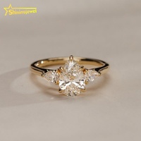 Bague de fiançailles en or massif avec diamant de laboratoire taille poire à trois pierres, certifiée haute qualité, pour femme