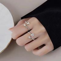 Bijoux fantaisie en argent sterling S925 incrusté de zircon, personnalité, 26 initiales de l'alphabet, bague ouverte réglable pour l'index, pour femmes