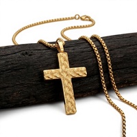 Collier pendentif croix punk en acier inoxydable plaqué or, motif chanvre créatif simple, chaîne carrée, cadeau pour homme, fiançailles