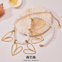 Collier Ins en acier inoxydable plaqué PVD or 18 carats avec perles de coquillage et cœur pour femmes et filles