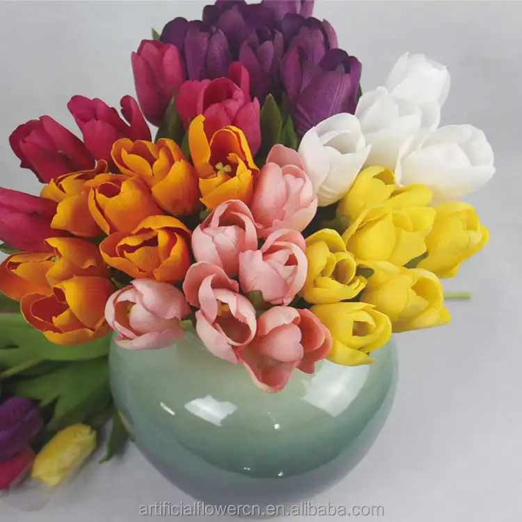 Real Touch Tulips Half Open Decorative Handmade Wholesale Silk Fake Flowers Wedding Real Touch Orange Artificial Tulips