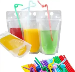 Disposable drinking pouch liquid Juice Drinking Pouch beverage bags With Straw for water packaging