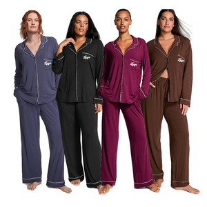 Custom Color Logo <strong>Pajamas</strong> <strong>Modal</strong> Viscose Bamboo Pyjamas Women's Long Sleeve Sleepwear Loungewear Pjs Lounge Nightwear <strong>Pajama</strong> Set - Product Image 1